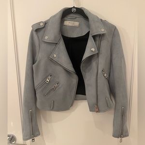 Baby blue suede biker jacket